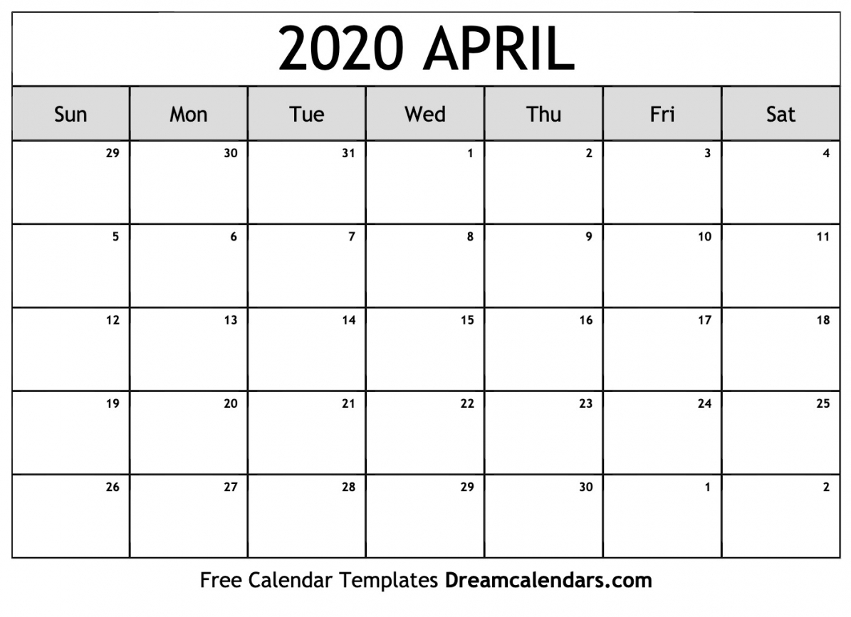 April Printable Calendar 2020