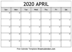 Free Blank April 2020 Printable Calendar