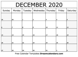 Free Blank December 2020 Printable Calendar