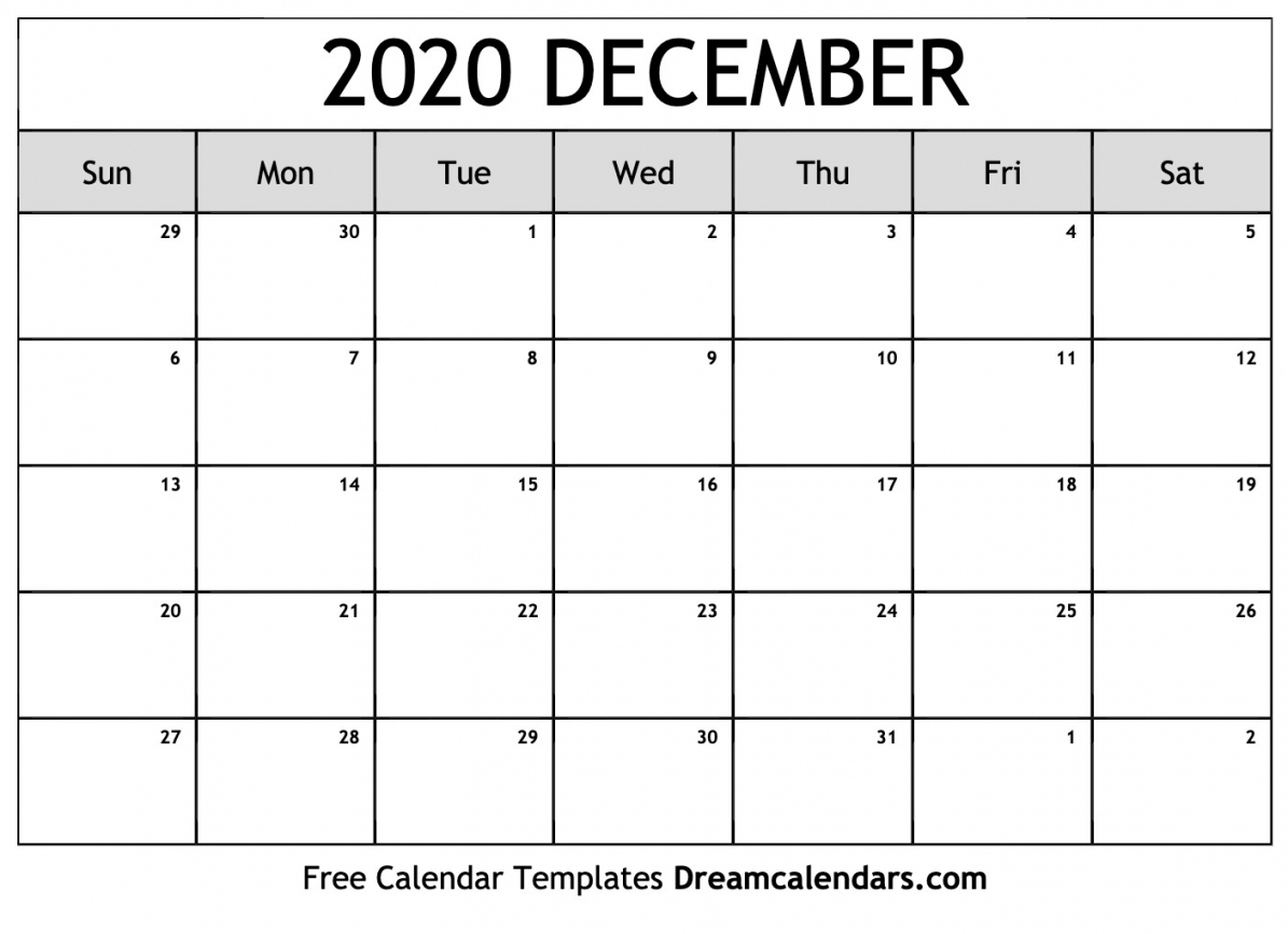 Printable December Calendar 2020