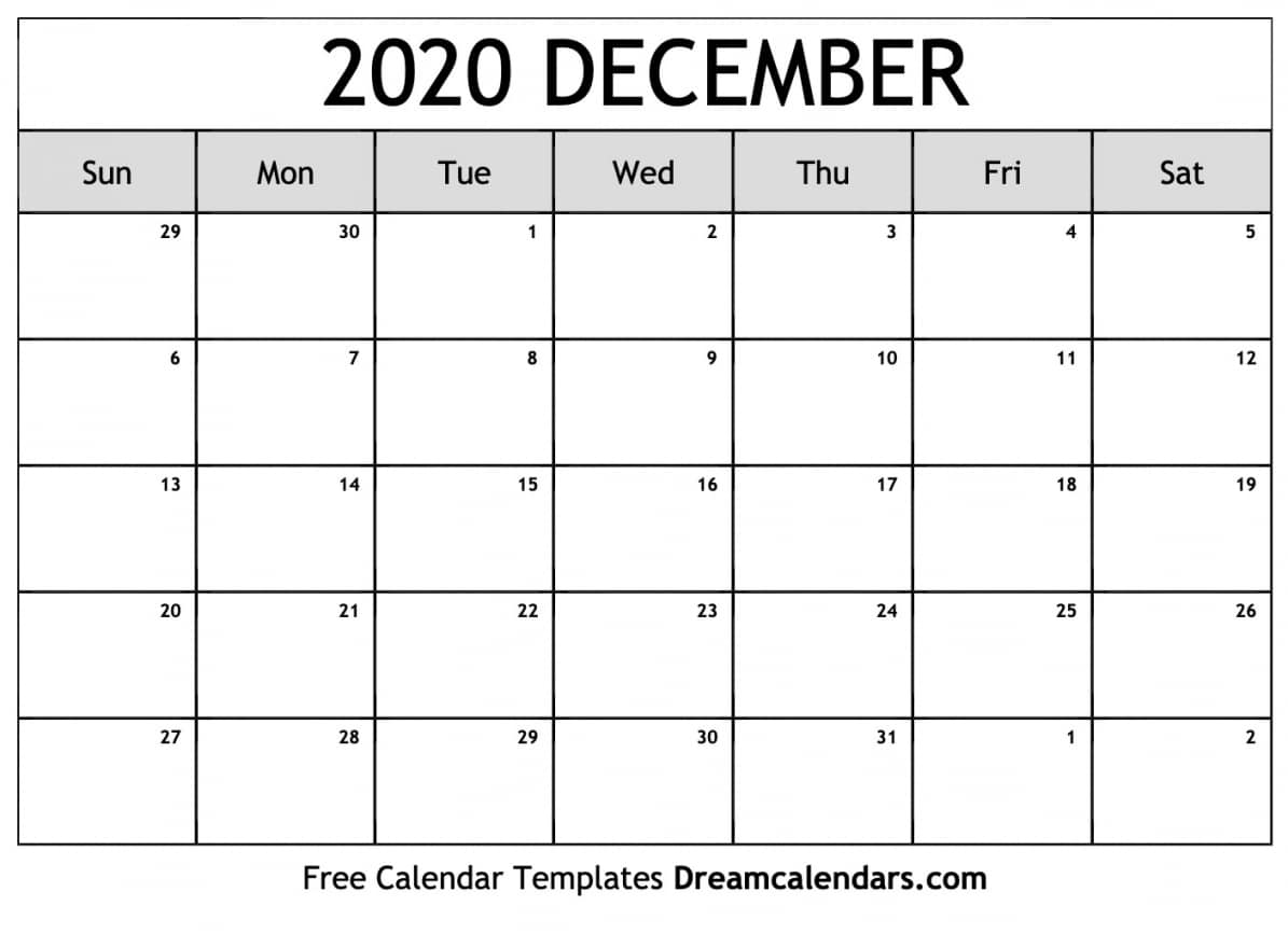 Calendar December 2020 Printable