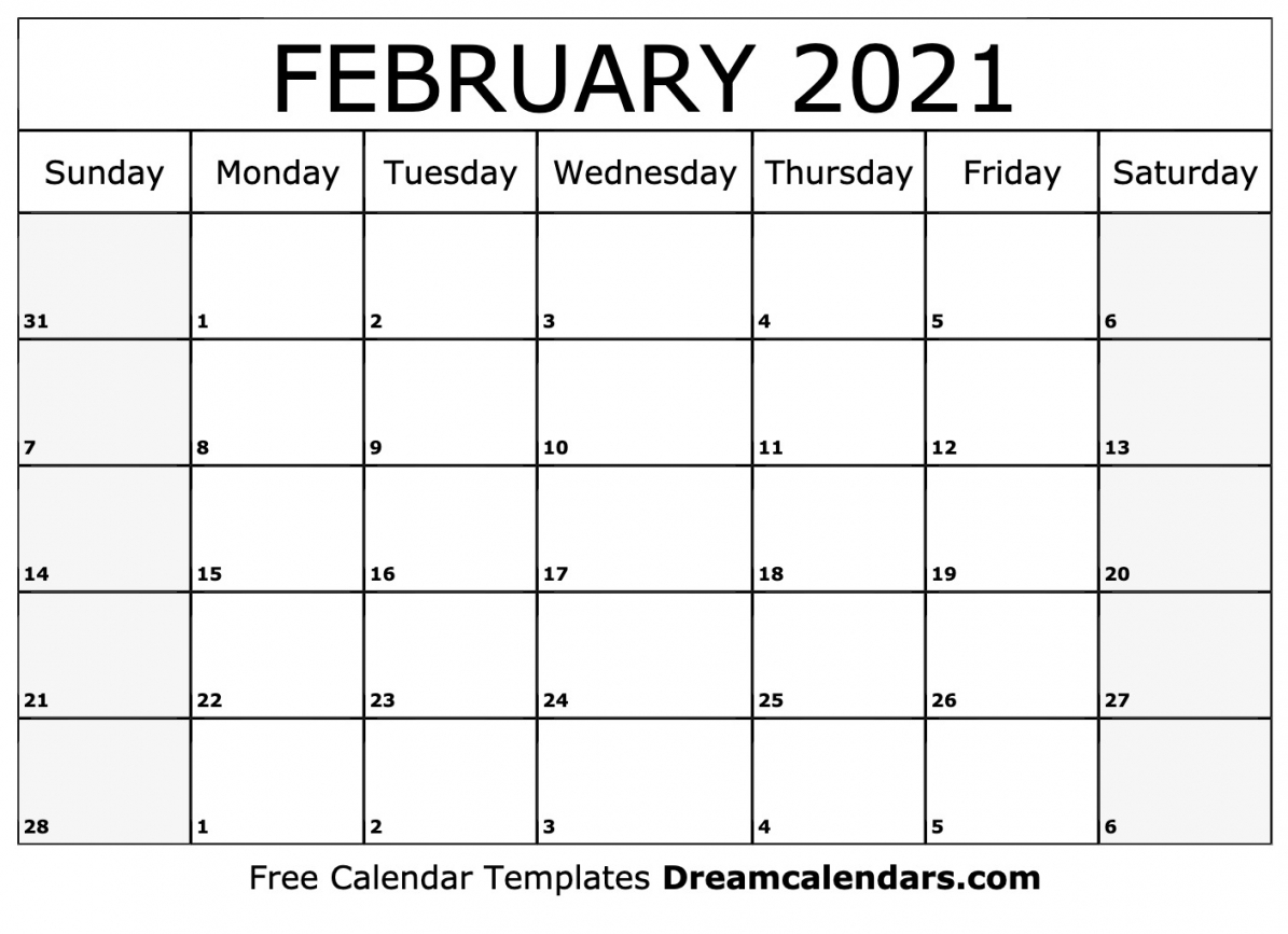 Printable Blank February Calendar 2021 Printable Blank February Calendar 2021