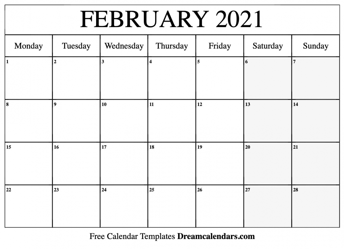 Printable Blank February Calendar 2021
