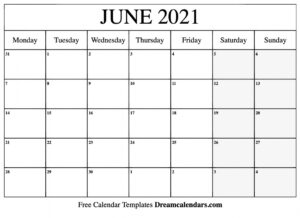 Free Blank June 2021 Printable Calendar