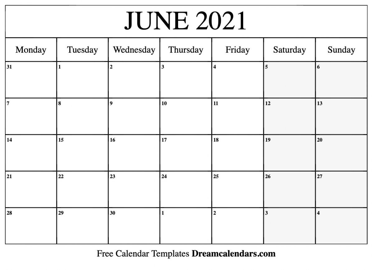 Free Blank June 2021 Printable Calendar