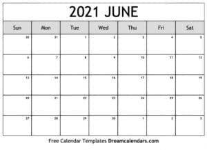 Free Blank June 2021 Printable Calendar