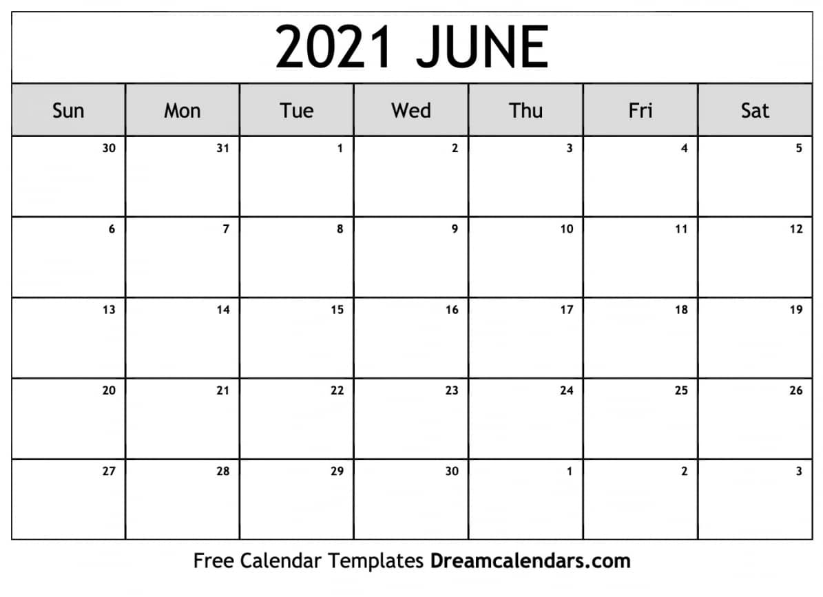 Free Blank June 2021 Printable Calendar