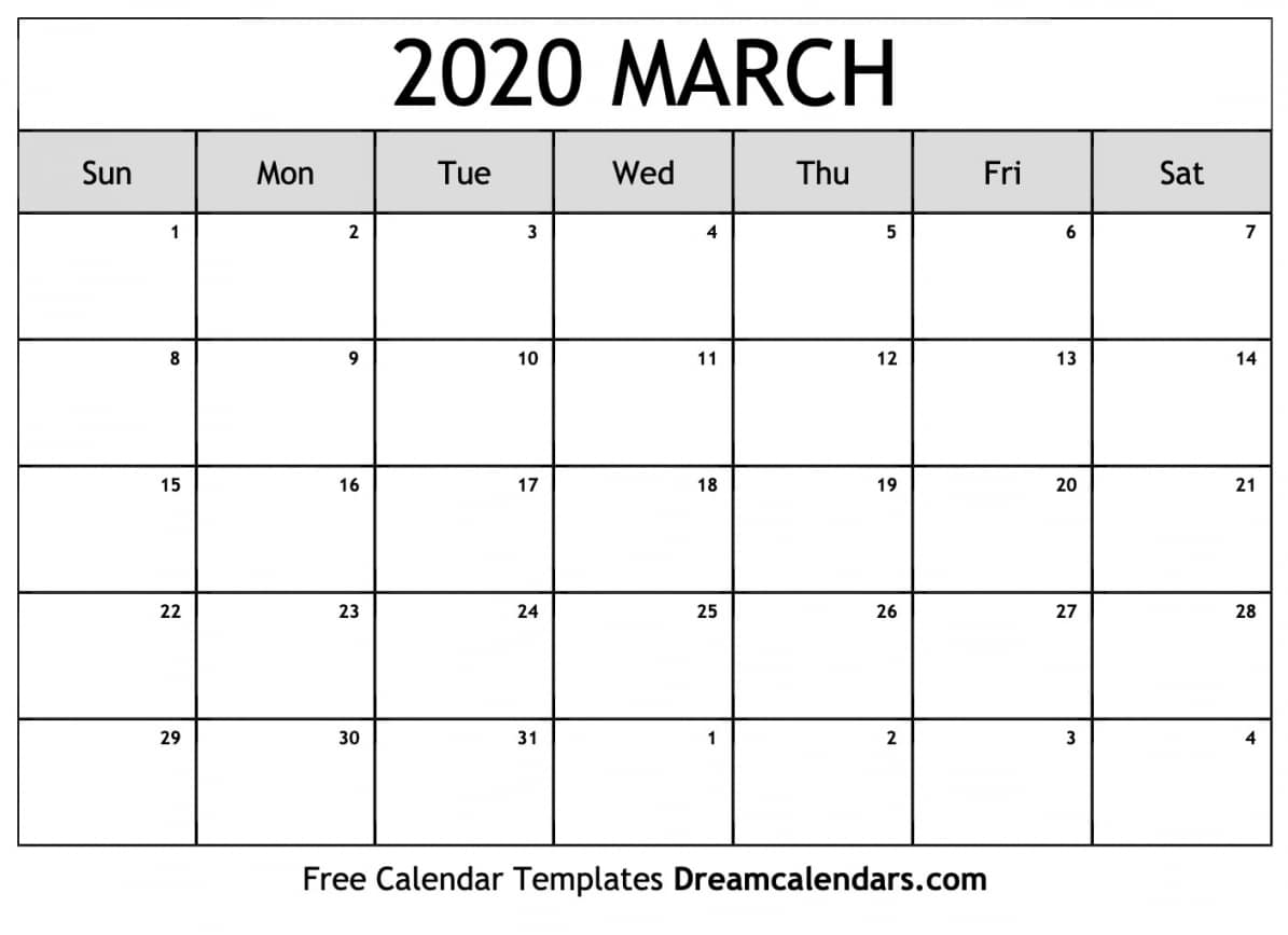 2020 March Calendar Printable