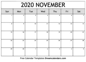 Free Blank November 2020 Printable Calendar