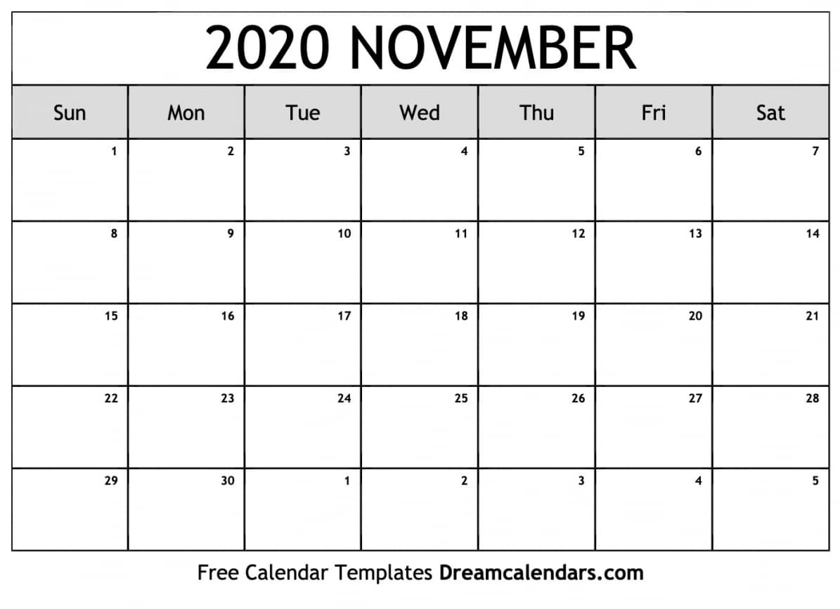 Printable Calendar November 2020