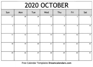 Free Blank October 2020 Printable Calendar