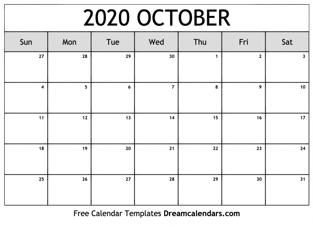 October Calendar 2020 Printable