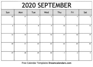 Free Blank September 2020 Printable Calendar