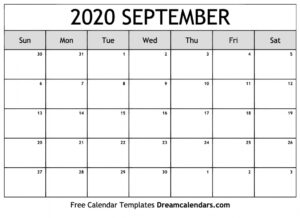 Free Blank September 2020 Printable Calendar
