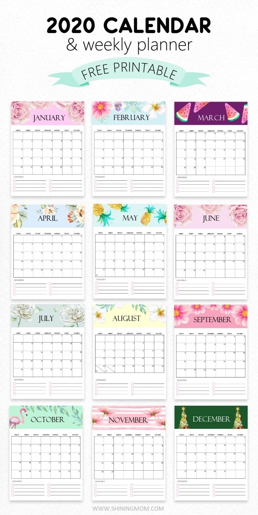 Mini Printable Calendar 2020