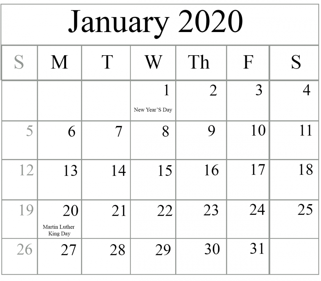 Free January 2020 Printable Calendar In Pdf, Excel & Word