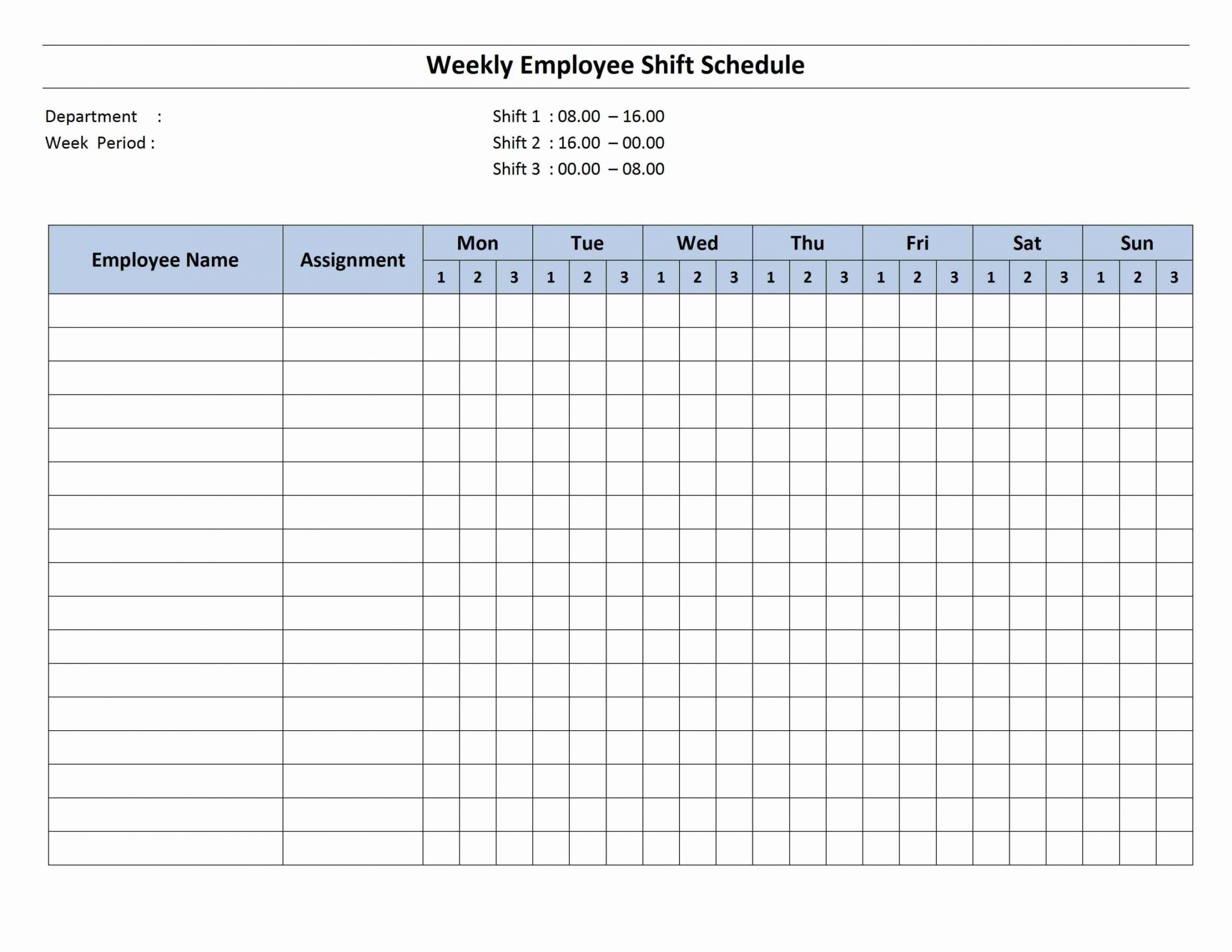 Free Monthly Work Schedule Template | Weekly Employee 8 Hour