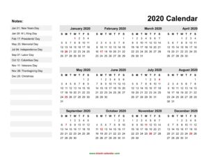 Free Printable 2020 Calendars With Holidays – Pleasant To My