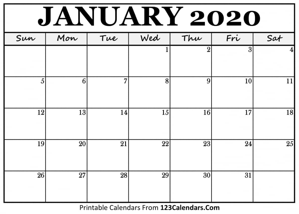 Printable Blank 2020 Calendar