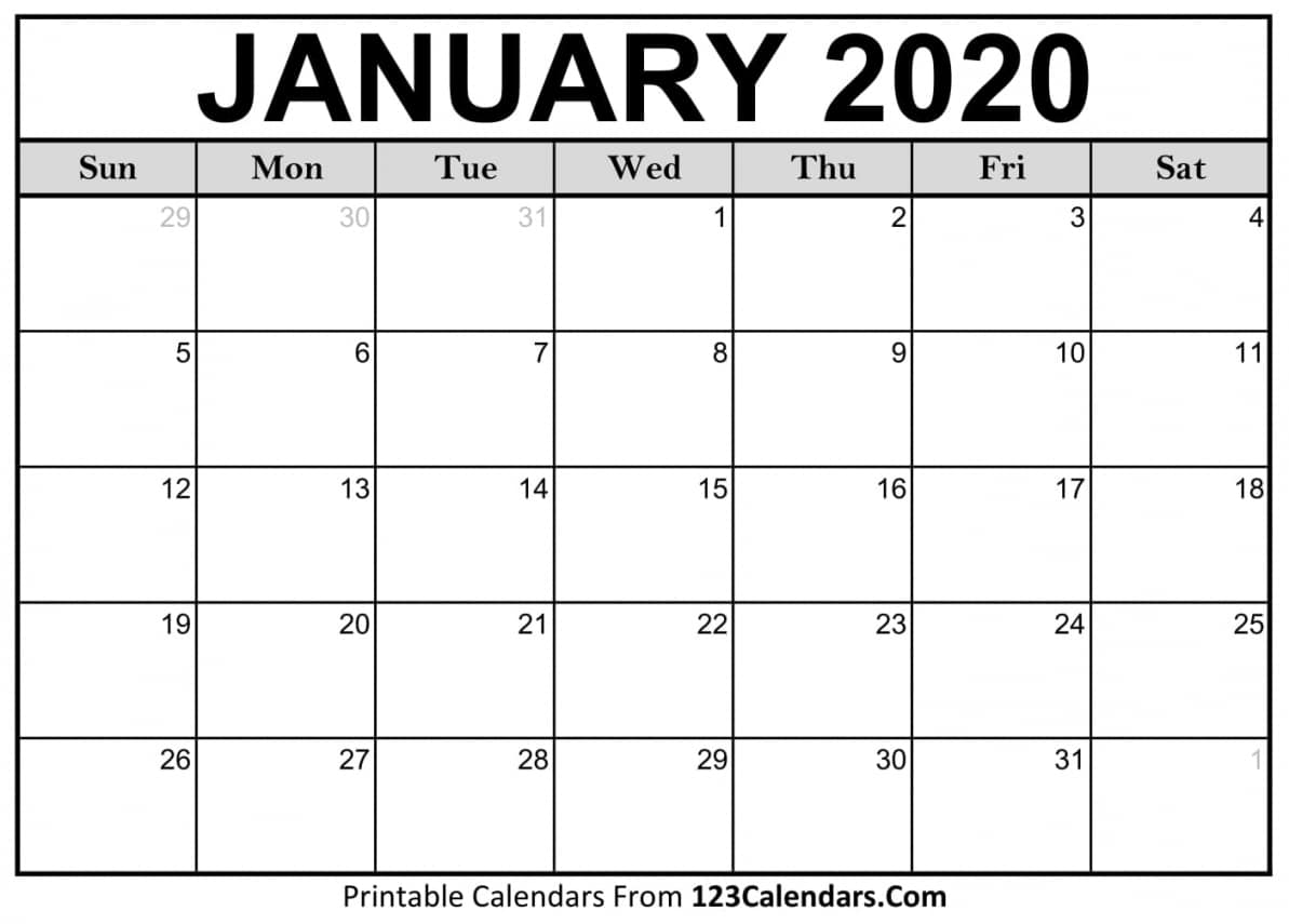 Printable Blank 2020 Calendar