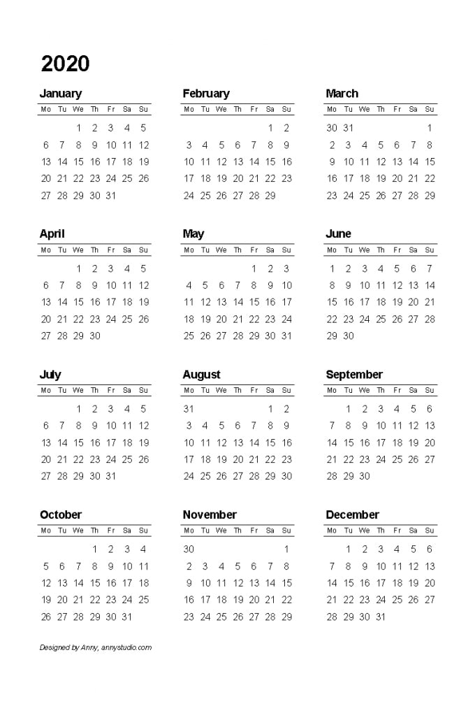 Free Printable Calendars And Planners 2020, 2021, 2022