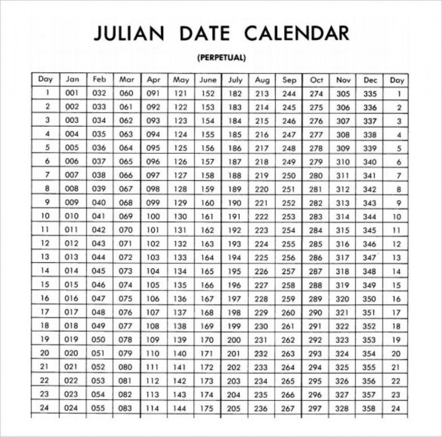 Julian Date Calendar 2020 Printable
