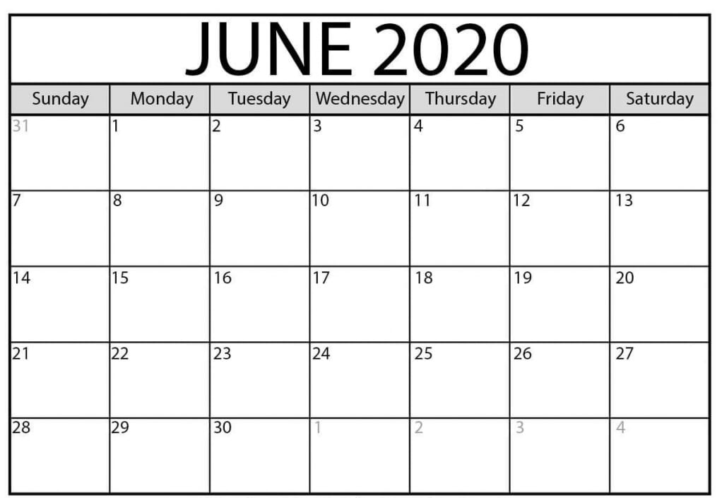 Free Printable June 2020 Calendar