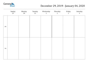 Free Printable Weekly Calendars For 2020 In Pdf Document Format