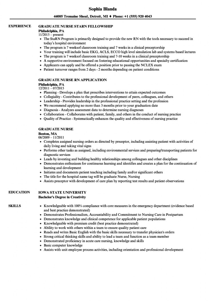 New Grad Nurse Resume Examples