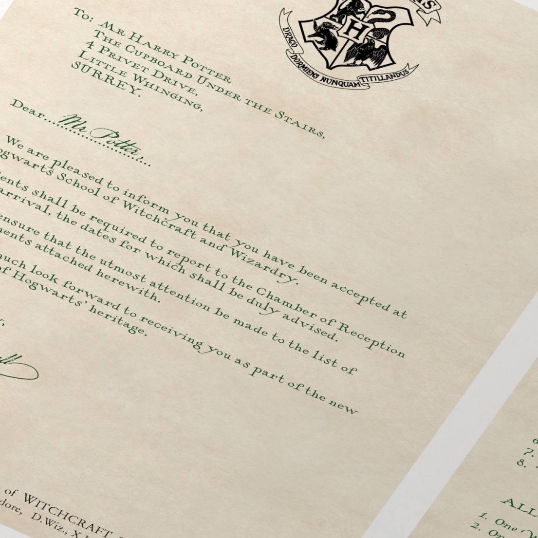 Harry Potter Letter From Hogwarts