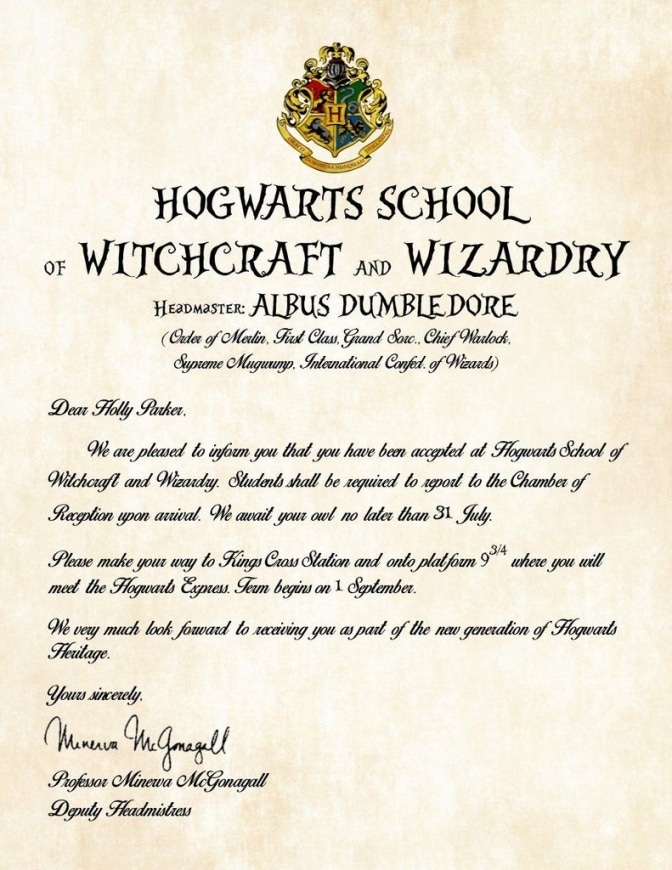 Harry Potter Letter From Hogwarts