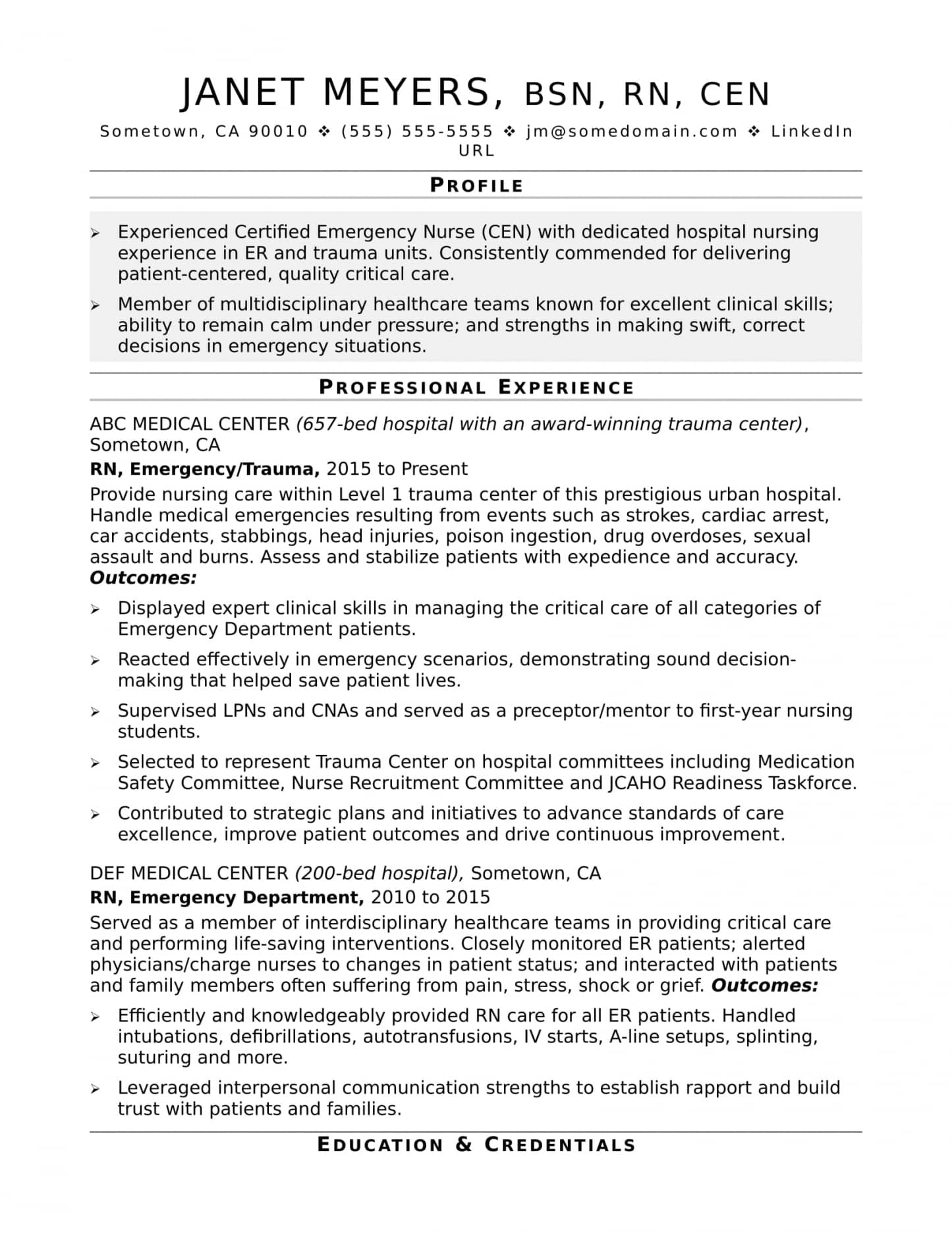 Resume Examples Nursing