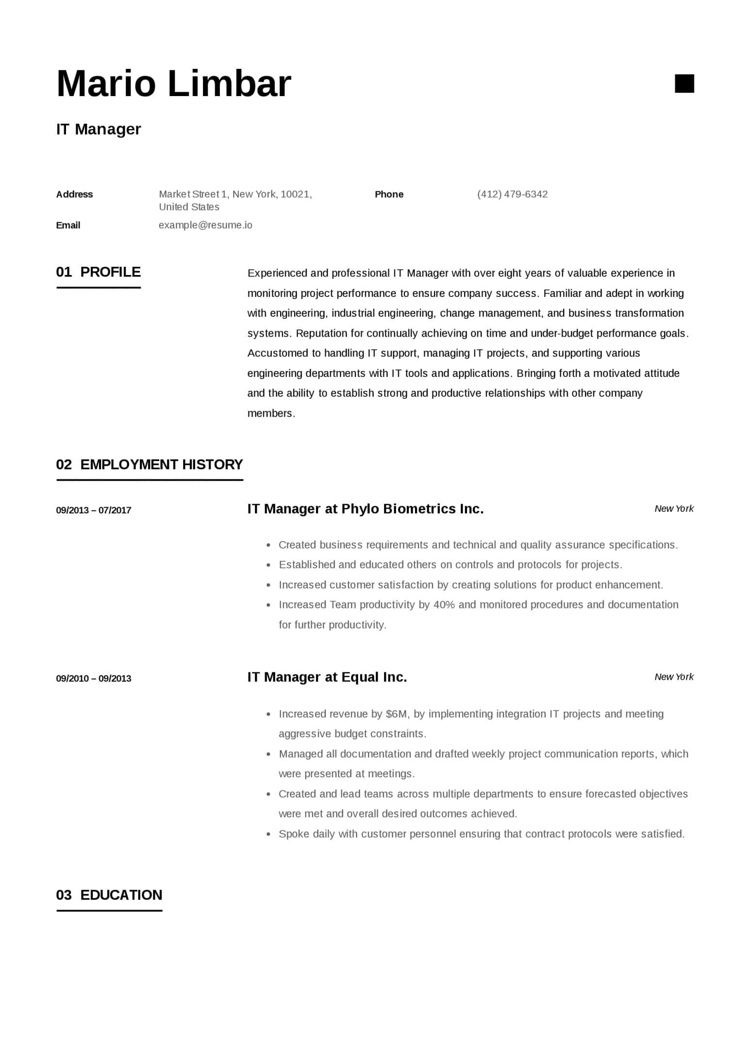 It Manager Resume Templates 2020 (Free Download) · Resume.io