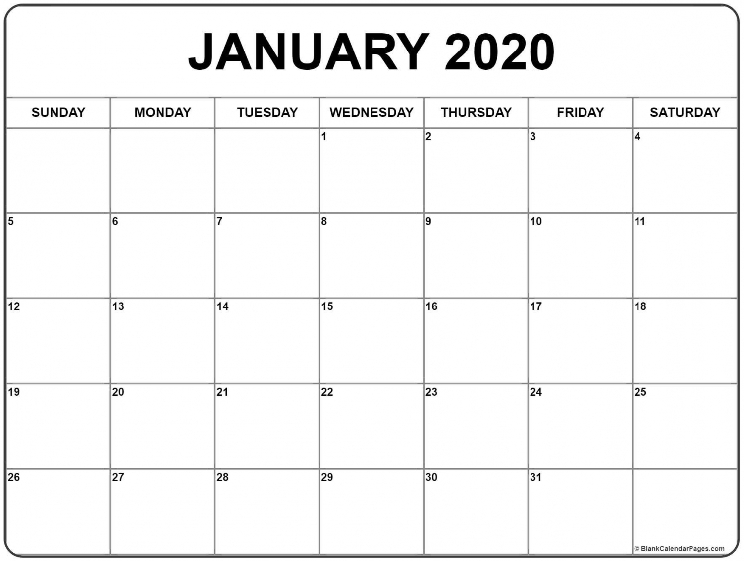 Blank 2020 Calendar Printable Blank 2020 Calendar Printable