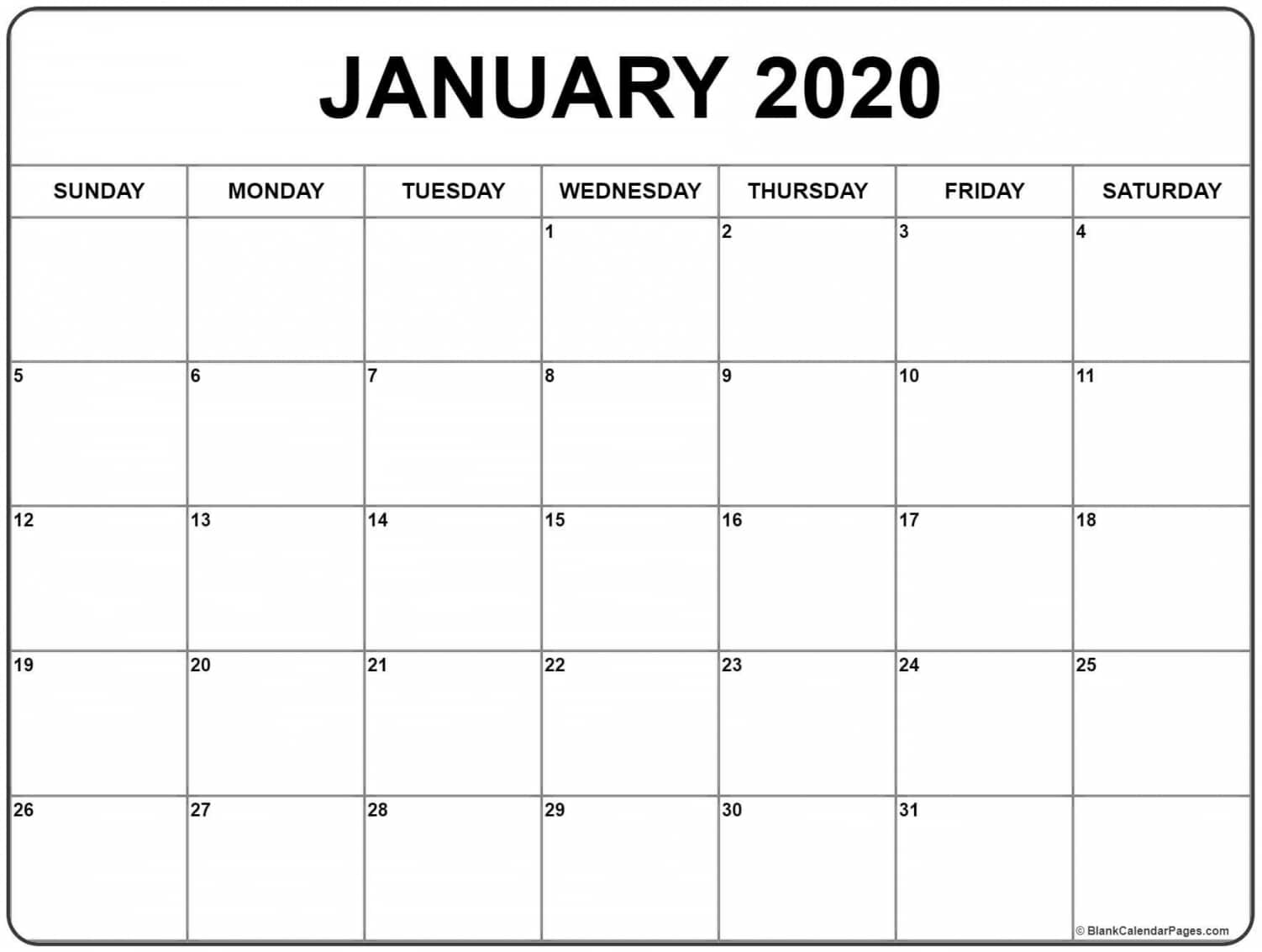 Printable Blank 2020 Calendar