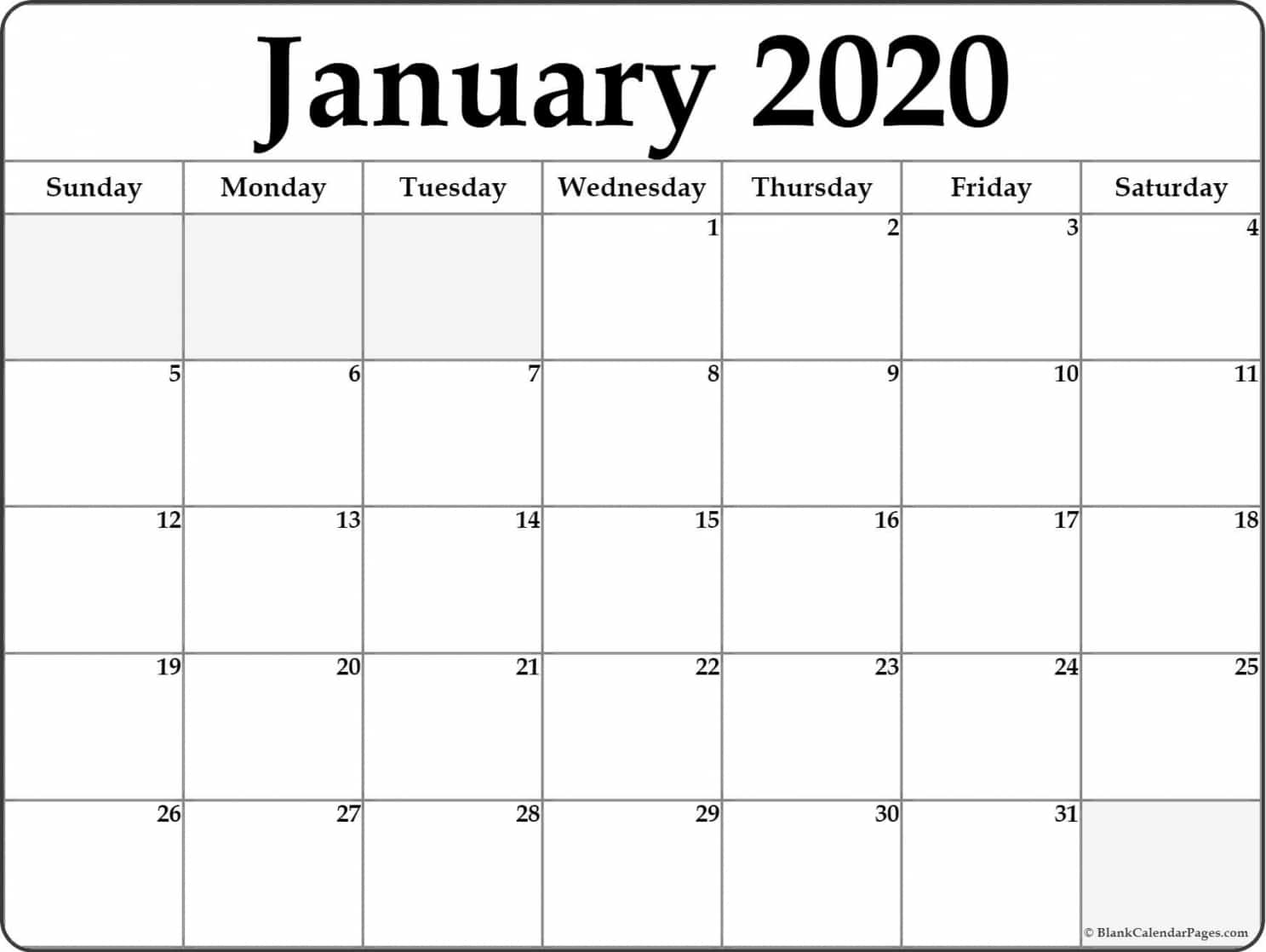 January 2020 Calendar Printable