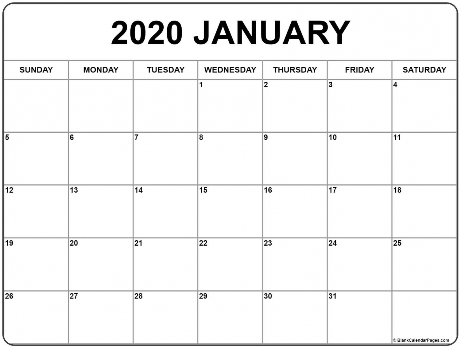 Free January 2020 Calendar Printable