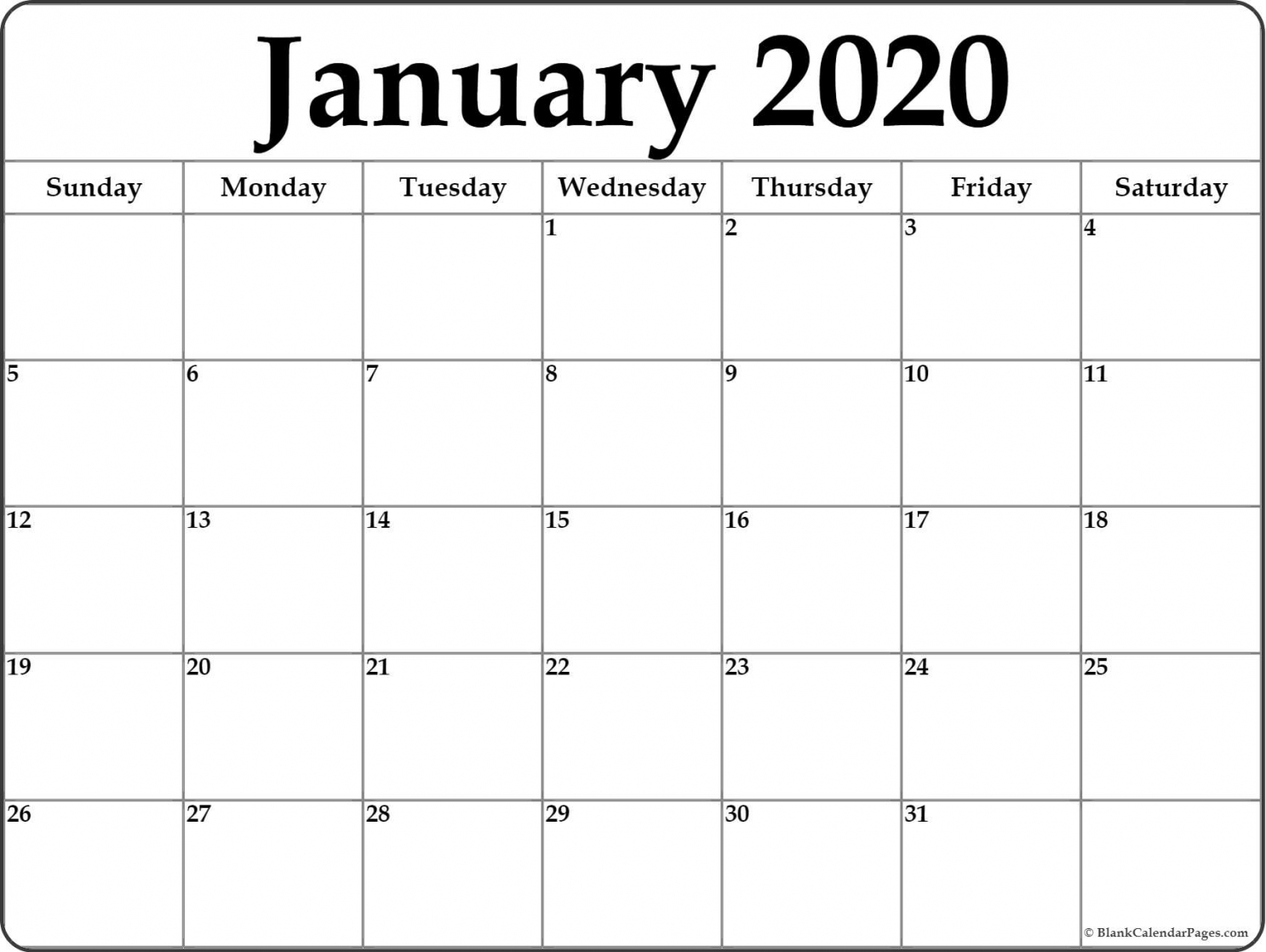 Free January 2020 Calendar Printable