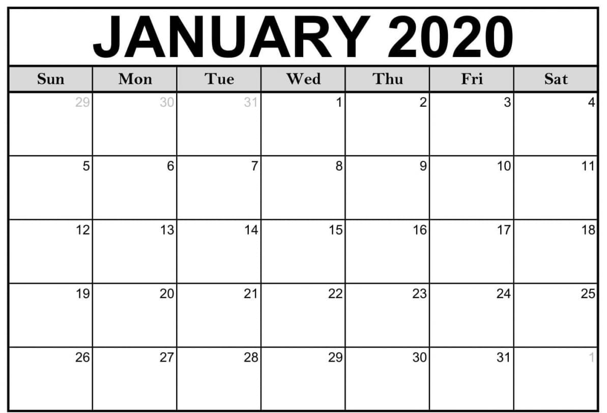 Printable January Calendar