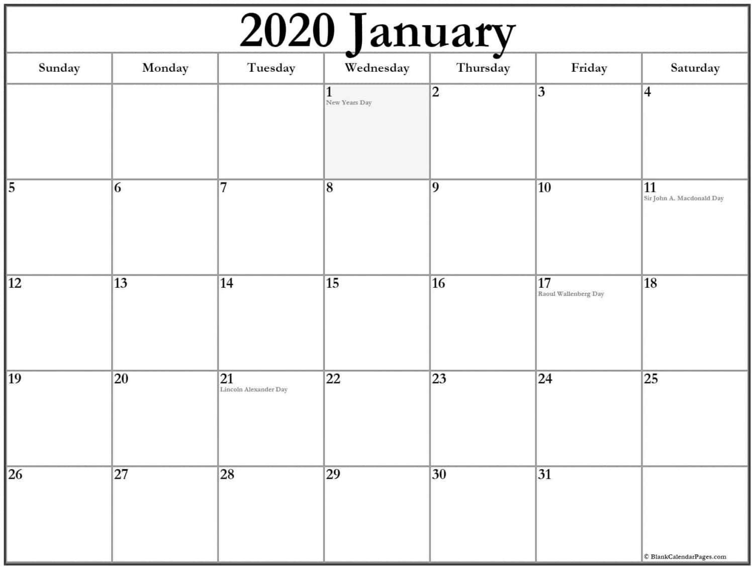 2020 Printable Calendar Canada 2020 Printable Calendar Canada