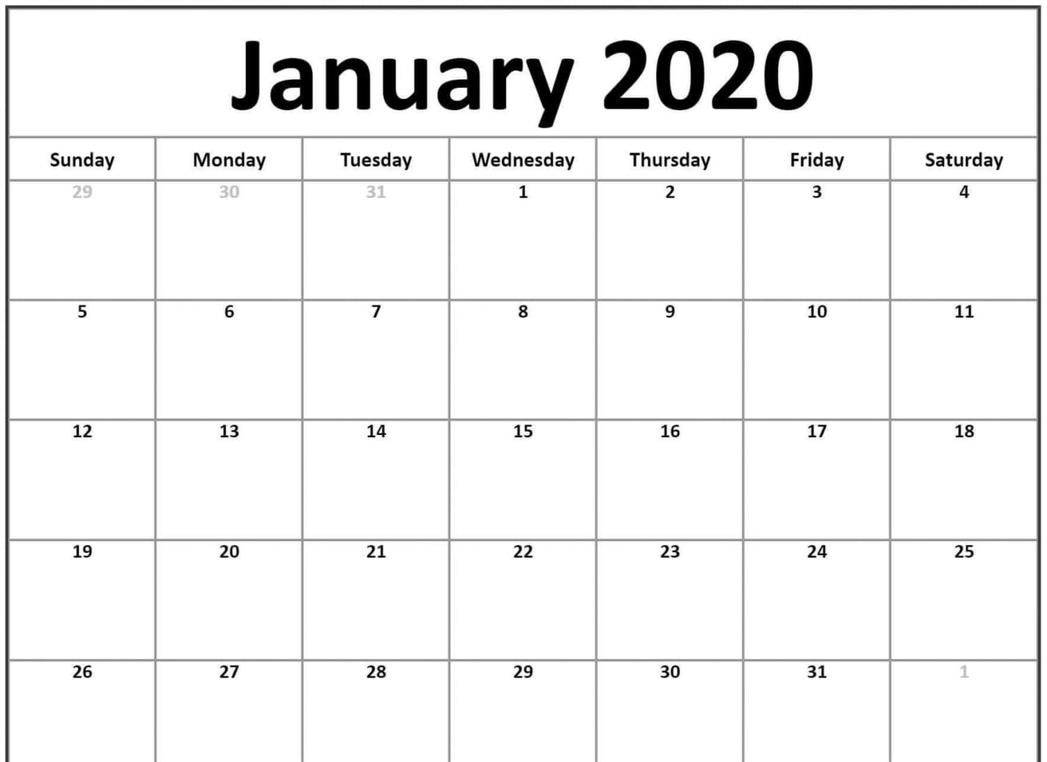 2020 Calendar Printable Landscape
