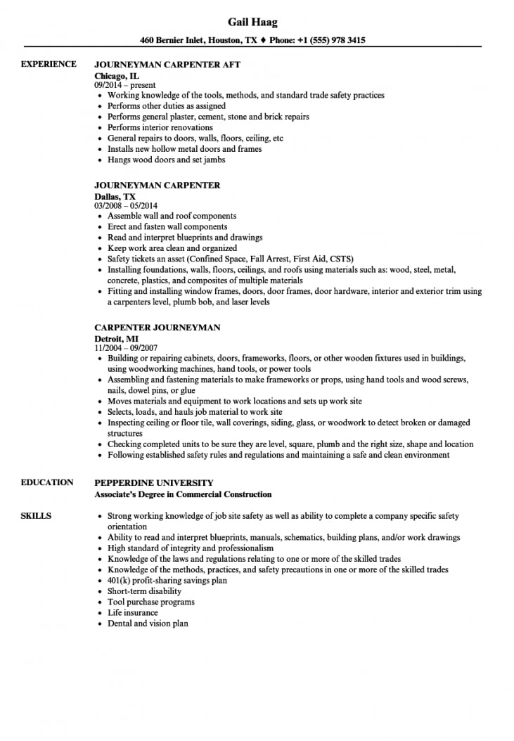 Carpenter Resume Examples