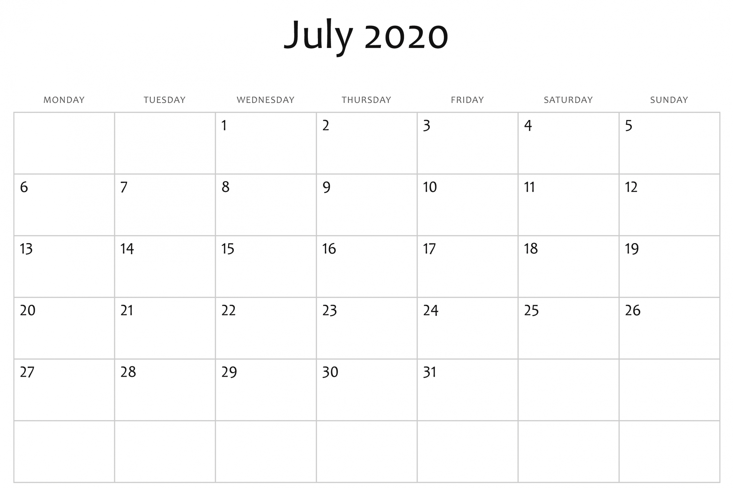 July 2020 Calendar Word | July Calendar, Free Printable