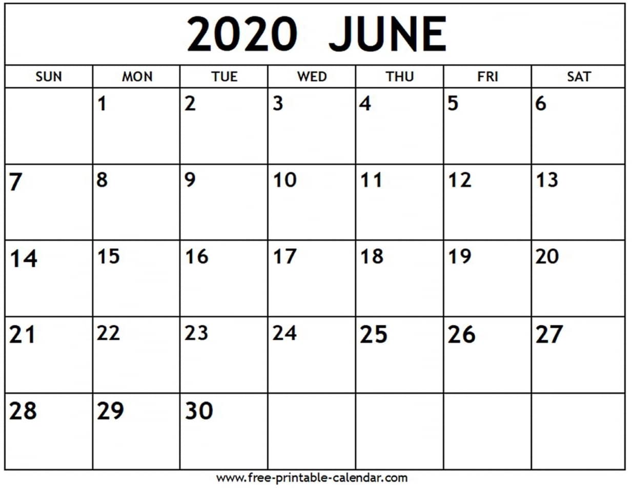 Free Printable June 2020 Calendar