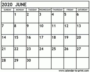 June 2020 Calendar Printable