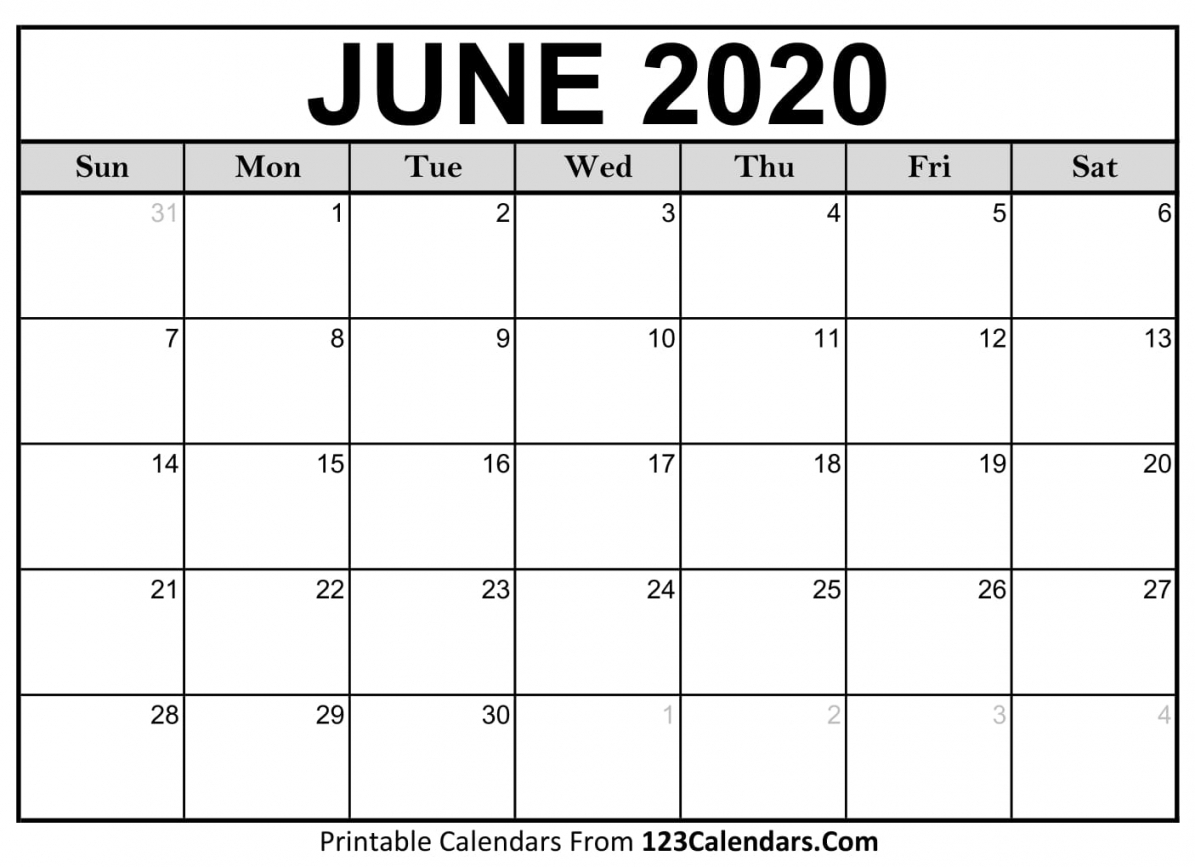 Printable June Calendar 2020 Printable June Calendar 2020