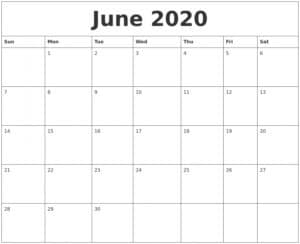 June 2020 Printable Calendar Pages