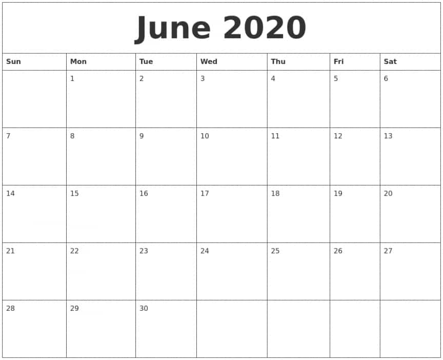 June 2020 Printable Calendar Pages