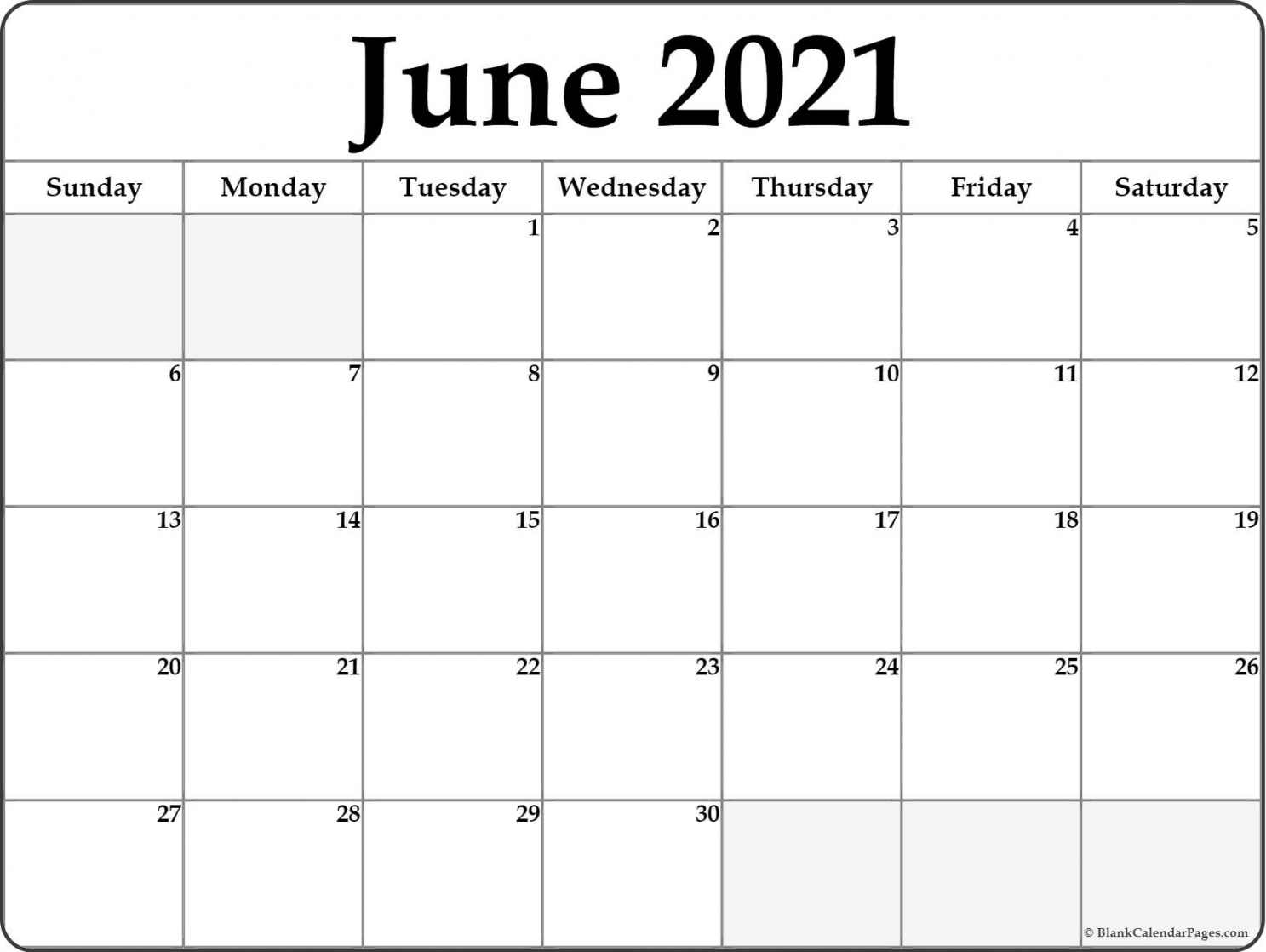 Printable June Calendar 2021