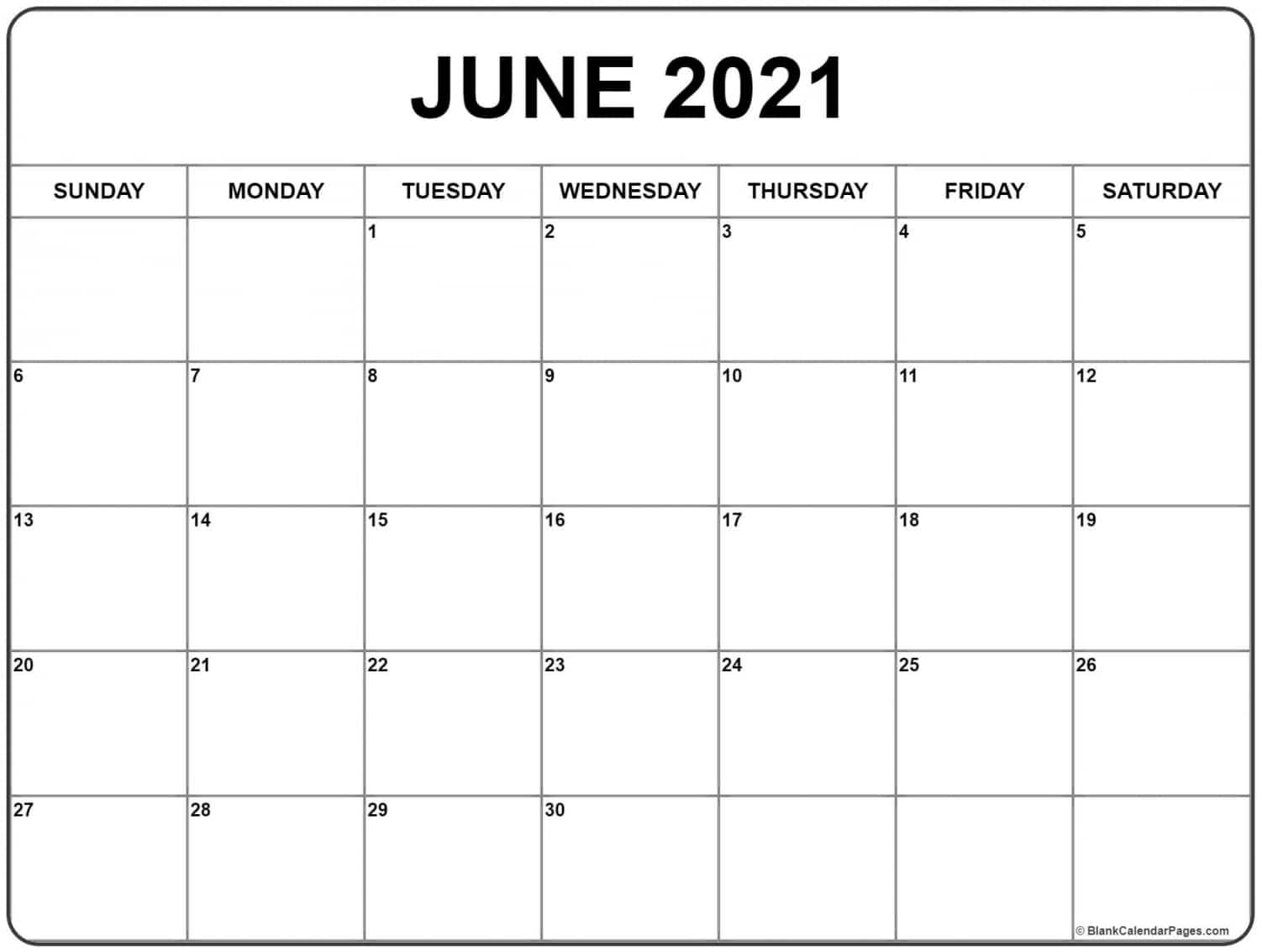 Calendar June 2021 Printable